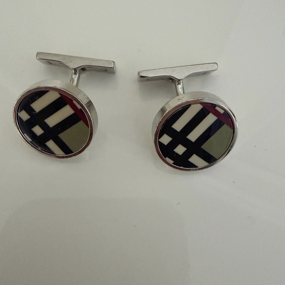 Burberry Silver Rectangular Logo Cufflinks